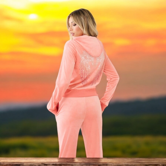 TRUE RELIGION CRYSTAL HS WING VELOUR ZIP HOODIE- BURNT CORAL SIZE XXL - Picture 1 of 12